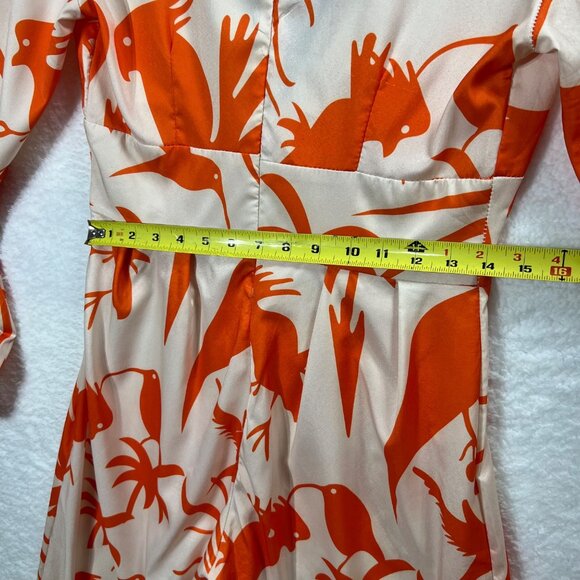 OC Order Womens S Poet Sleeve Bird Print Jumpsuit Deep Neck Wide Leg Resort Wear - Picture 12 of 16